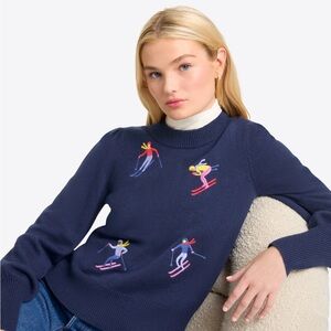 Draper James Navy Sweater with Colorful Skiers